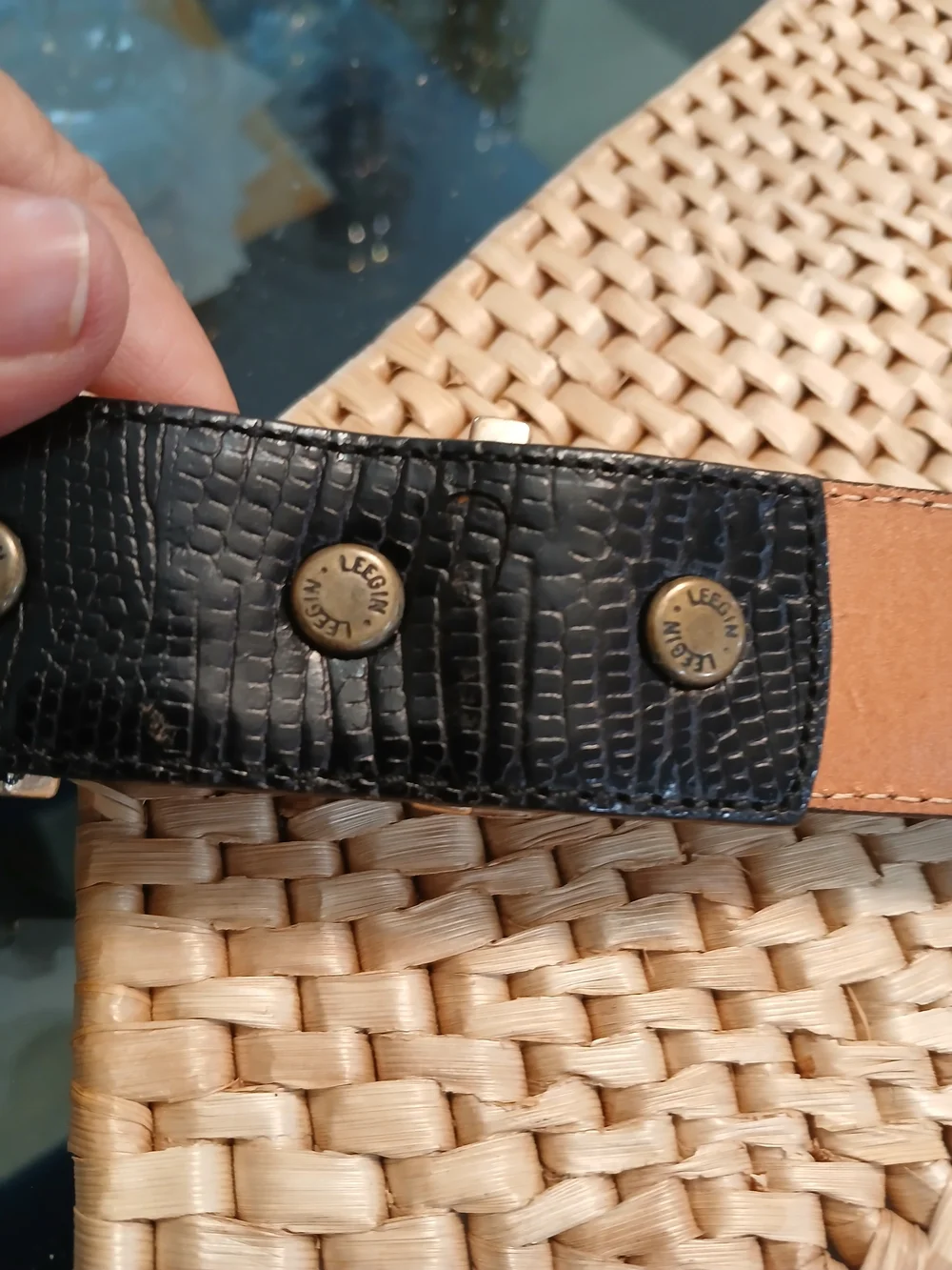 Onyx Black Leather Belt with Textured Gold-Tone Buckle Accents